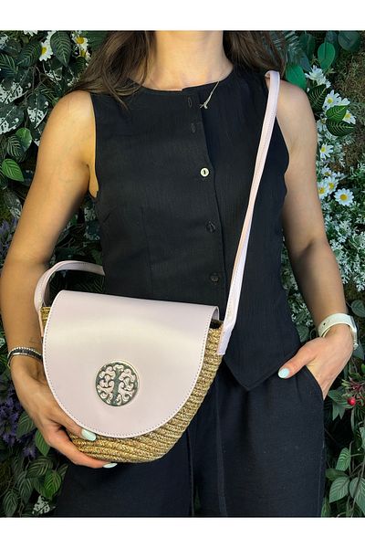 MaVaux Lara Leather Stylish Design Accessory Detailed Straw, Front Detailed Crossbody Bag, Casual Style