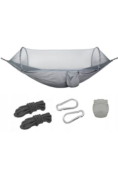 TodayShop Double hammock made of parachute material 150 x 200cm, with mosquito net and carrying bag, gray