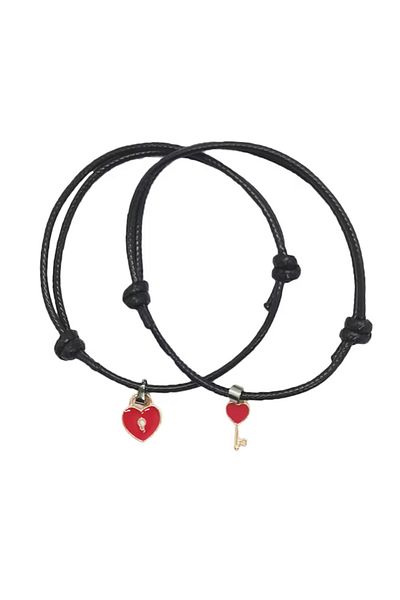 VOLY Set of 2 couple bracelets, heart and key, eco-leather
