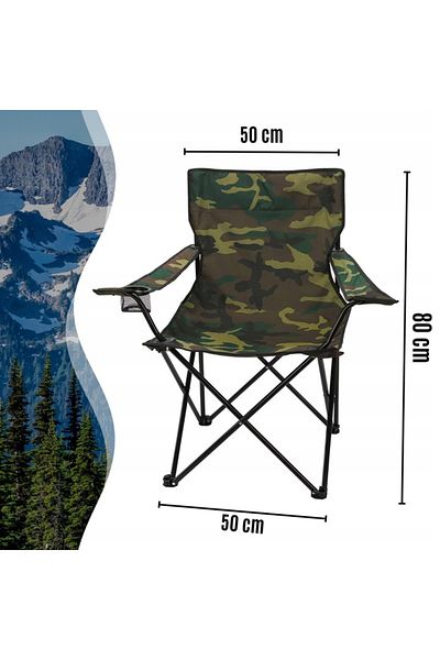 zola Scaun pliabil pescuit/camping, cu suport pahar, cadru metalic, tesatura Oxford, 50x50x80 cm,camuflaj