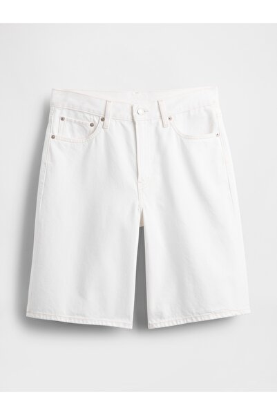 GAP Kadın Beyaz 11" Mid Rise Longline Denim Şortlar