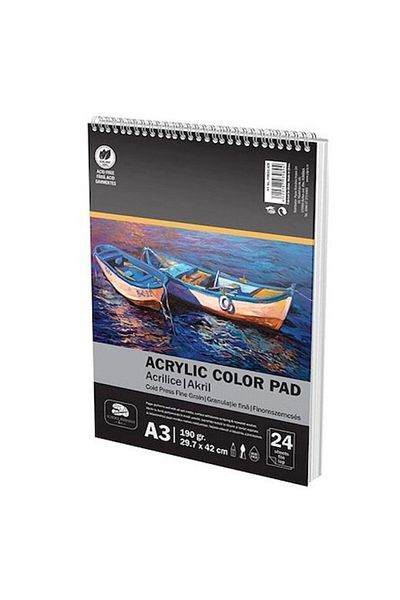OEM Drawing Pad Spiral, A3, Acrylic Colors, 190g, 24 Sheets, Pigna