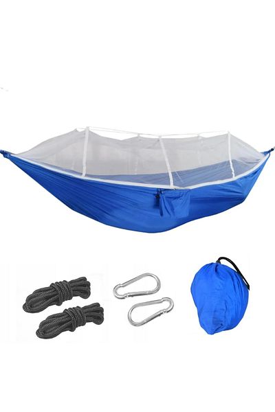 TodayShop Double Hammock With Mesh, Accessory Pocket And Carry Bag – 150 X 200 Cm, Blue