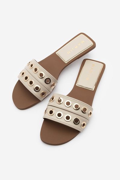 Marjin Women's Gold Trock Strap Daily Slippers Nirya Ecru