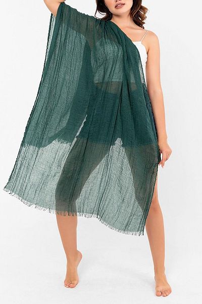 Neşeli Butik Women's Emerald Green Muslin Fabric Shawl Pareo Nbmht02