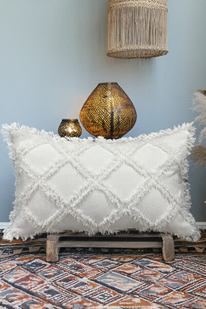 EVYA Punch Chenille 30X50 cm Ecru Sofa Throw Pillow Cover Luxury Decorative Feather Special Design Modern Decoration