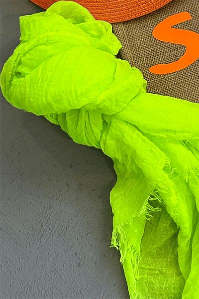 Neşeli Butik Women Neon Green Muslin Fabric Shawl Pareo Nbmht02