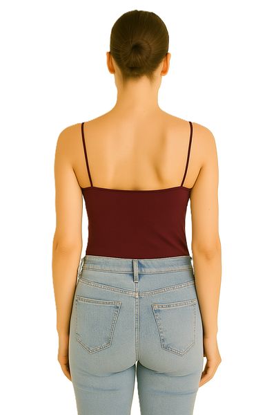 ParlaMira Women's Burgundy Viscose Lycra Underwear Non-Showing Structure Double Layer Rope Strap Long Undershirt