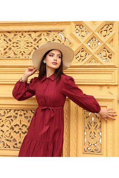 Dadali Dadali Shirt Collar Linen Dress Cherry