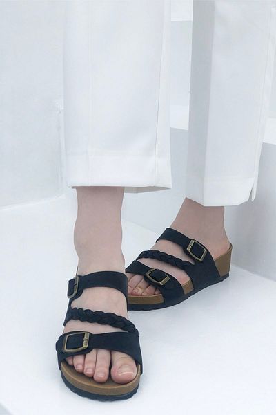 Pierre Cardin Knitted Buckle High Sole Women's Slippers Mink