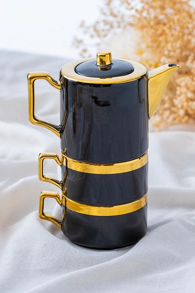 ACAR Stella Porcelain 2-Person Teapot Cup Set - Black