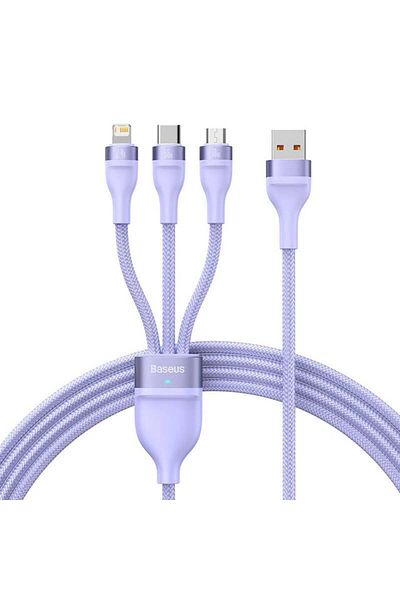 Baseus Charging / Data Cable 3in1 USB to Type-C, Lightning, Micro-USB, 66W, 1.2m, Flash Series 2, Purple