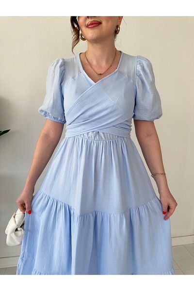 MaziButik Cross Tie Muslin Dress Baby Blue