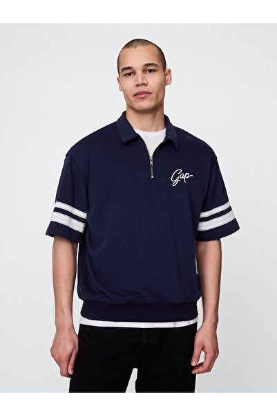 GAP Erkek Lacivert VintageSoft Fermuarlı Logo T-Shirt