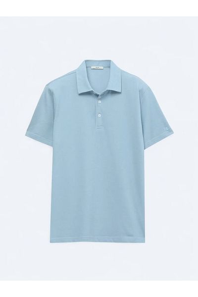 Kip Light Blue Polo Neck Cotton Blended T-Shirt
