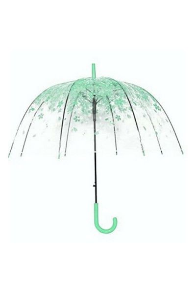 OEM Transparent Dome Shaped Umbrella with Green Floral Print, 83 cm