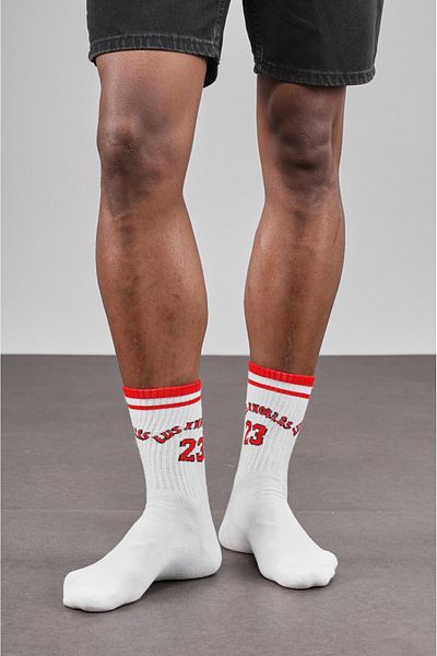 Butik Unisex Sports 4-Piece White Red Comfortable Cotton College Socks