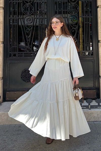 Ceylan Otantik Ecru Cross Fold Skirt