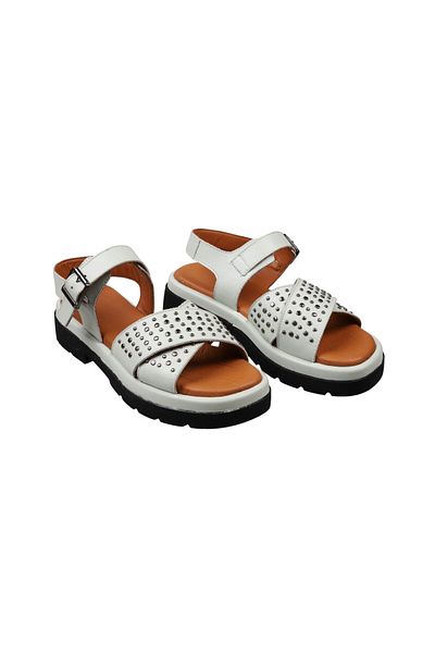 Lady Mia Bloomy Genuine Leather Cross Detailed Women's Sandals