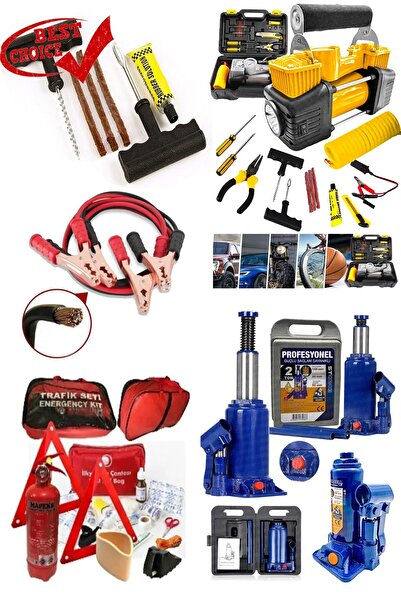 MoonTech Trafik Set Çantalı Akü Takviye Kablosu Kriko Hava Kompresörü Seti La...