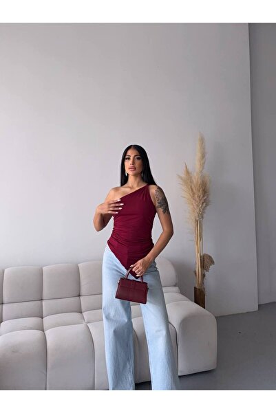 trendhazan A KALİTE SIRT DEKOLTELİ YANDAN DRAPELİ SIFIR KOL ASİMETRİK KESİM S...