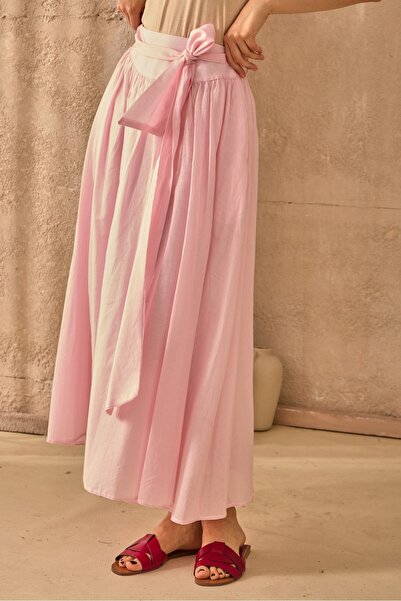 QANU Φούστα με ζώνη βουάλ ροζ