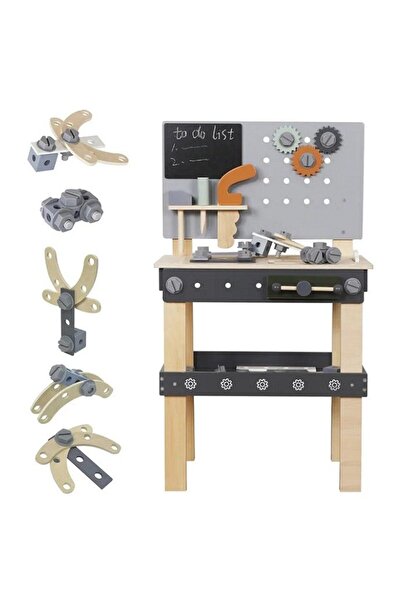 indiggo Banc de Lucru Multifunctional din Lemn pentru Copii Play & Build Workbench, Inaltime 77 cm, W Grey
