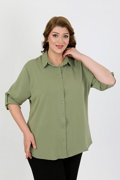 By Alba Collection ДАМСКА РИЗА ДУБАЙ ОТ ЕДНОЦВЕТЕН ПЛАТ, ПО-ГОЛЯМ РАЗМЕР
