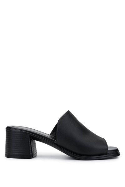 Tamer Tanca Women's Genuine Leather Black Leather Heeled Slippers