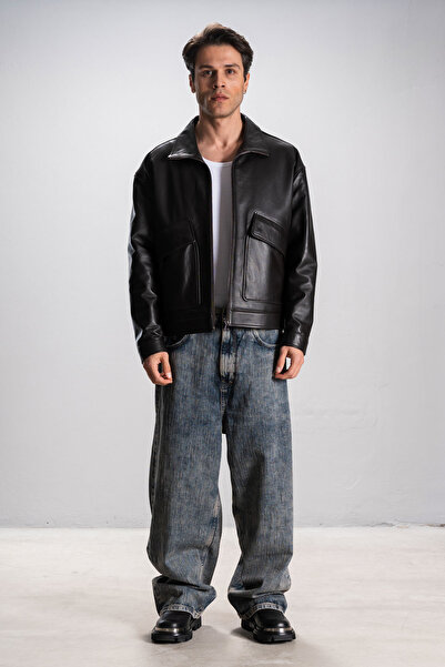 Dericlub Nelsson Erkek Oversize Gerçek Deri Ceket Kahverengi