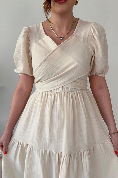 MaziButik Cross Tie Muslin Dress Cream