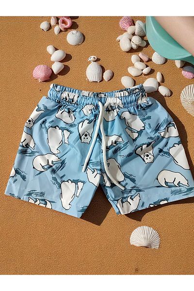MİLAYS LİFE HOME COLLECTİON Pantaloni scurți pentru băieți, cu imprimeu colorat, cu șireturi, cu plasă de plasă în interior, pentru mare și piscină