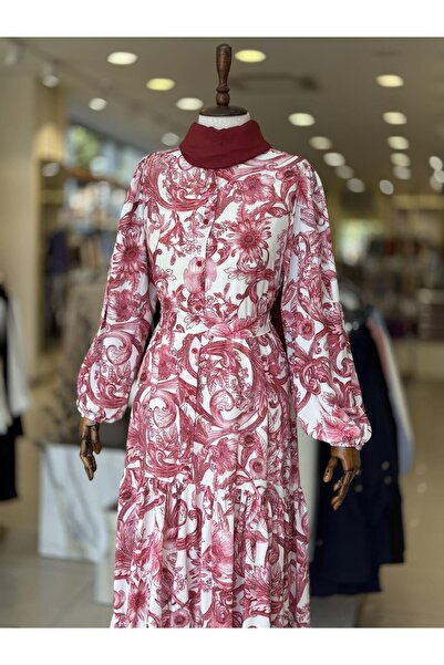 Puane Çiçek Desenli Astarlı Elbise Gül 12636