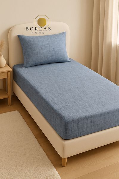 Boreas Home Pixel Blue Ranforce Single Fitted Sheet and Pillowcase Set (100X200)