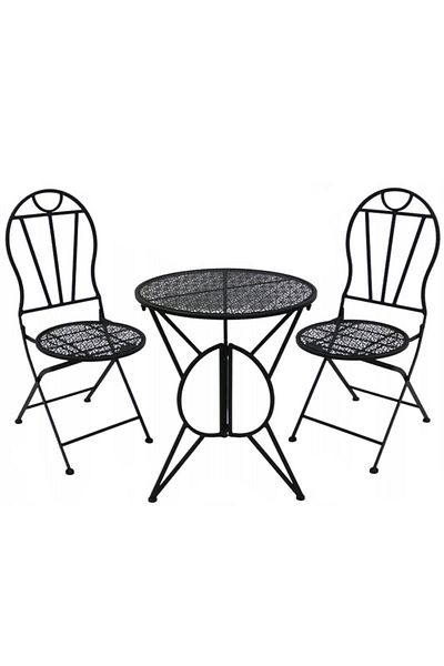 SERSIMO Elba Metal Garden Furniture Set, 2 Folding Chairs, 1 Table, Black