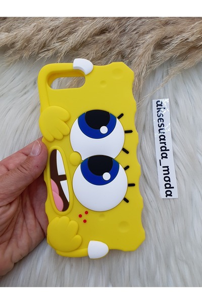 ZB Aksesuarda Moda iPhone 7 Plus - 8 Plus Uyumlu Sünger Bob Figürlü Yumuşak Hamur Silikon Lüks Kılıf Kapak