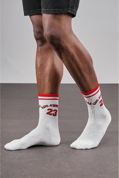 Butik Unisex Sports 4-Piece White Red Comfortable Cotton College Socks