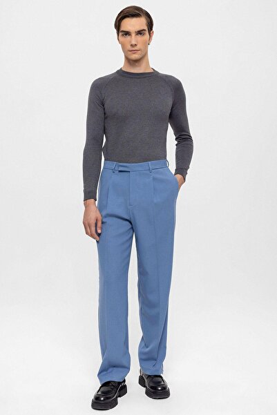 Antioch Mavi Yüksek Bel Paça Fermuarlı Erkek Pantolon
