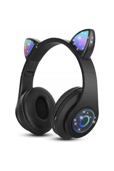 stuffix Wireless headphones for kids, Bluetooth, cat ears design, LED, black