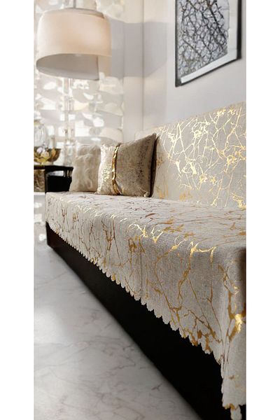 baladı home ev tekstil home collection Seat Cover with Sponge Non-Slip Base Foil Gold Gold Large for Sofa Size 160 X 200 Centimeters