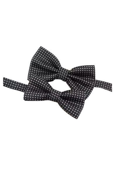 OEM Set of 2 Father-Son Bow Ties, Black with White Polka Dots