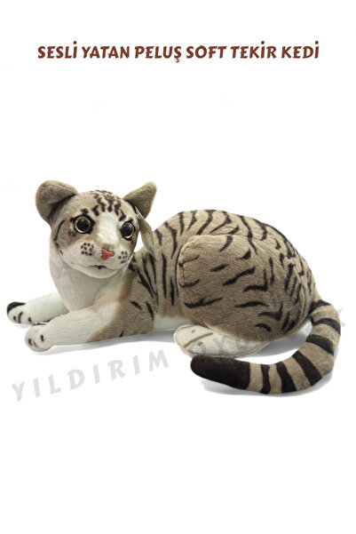 YILDIRIM OYUNCAK Sesli Peluş Soft Oturan 40 cm Tekir Kedi - Yumuşak Sesli Ger...