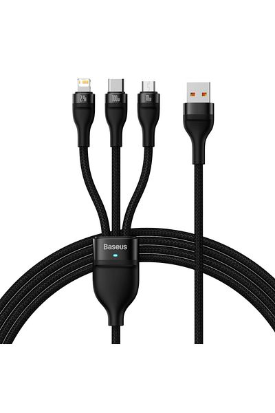 Baseus 3in1 USB to Type-C Charging / Data Cable, Lightning, Micro-USB, 100W, 1.2m, Flash Series 2, Black