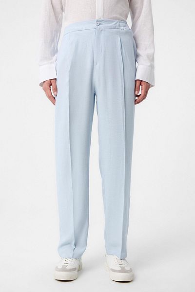 Antioch Baby Blue High Waist Pleated Linen Blend Men's Trousers