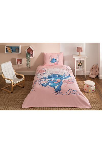 Özdilek Özdilek Stitch Aloha Tek Kişilik Disney Lisanslı Lastikli Çarşaf Çocuk Pike Takımı