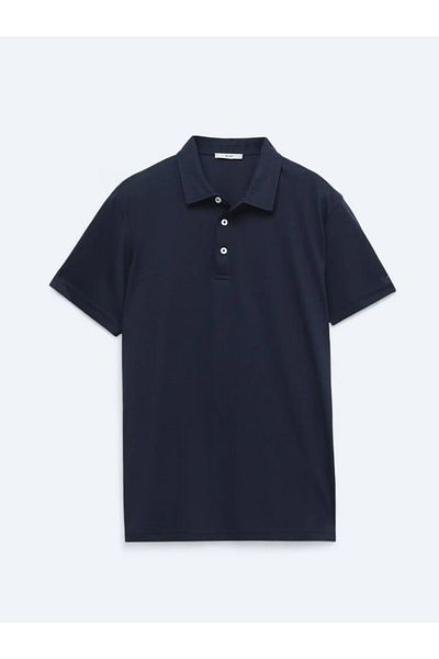 Kip Navy Blue Crew Neck Cotton Blend T-Shirt