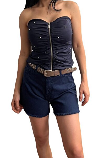 shai Women's Bustier Zipper Detailed Zircon Stone