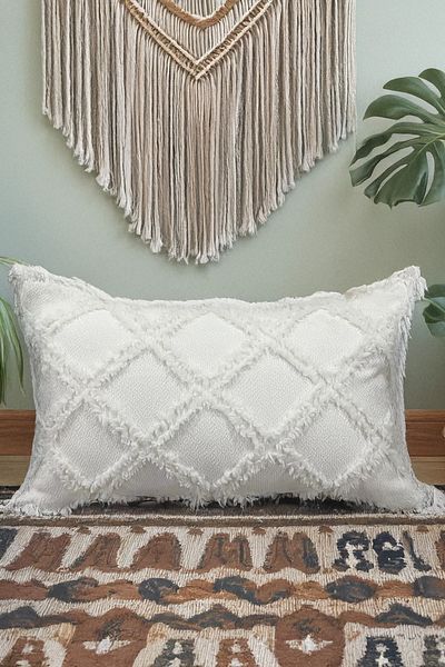 EVYA Punch Chenille 30X50 cm Ecru Sofa Throw Pillow Cover Luxury Decorative Feather Special Design Modern Decoration
