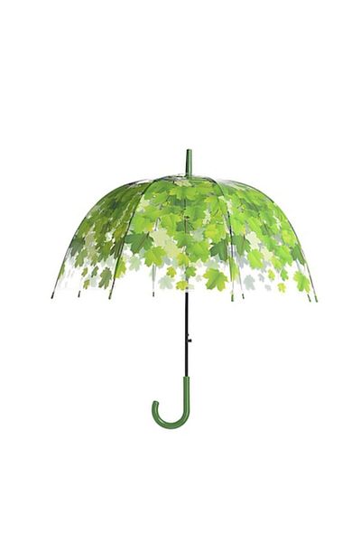 OEM Transparent Dome-Shaped Umbrella with Leaf Print, Green, 83 cm