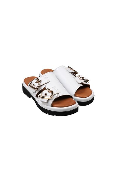 Lady Mia Lunella Buckle Detailed Genuine Leather Women's Slippers